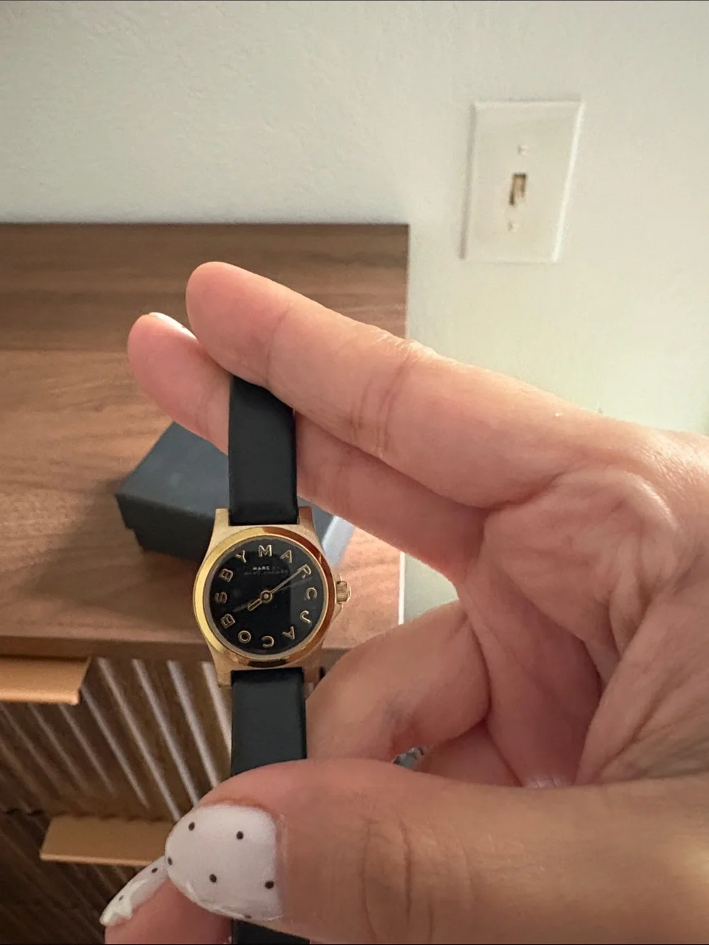 Marc Jacobs Black Leather Watch with Gold Case